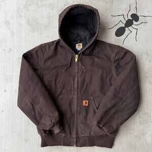 Vintage Y2K Carhartt J130 DKB brown hooded work wear jacket
